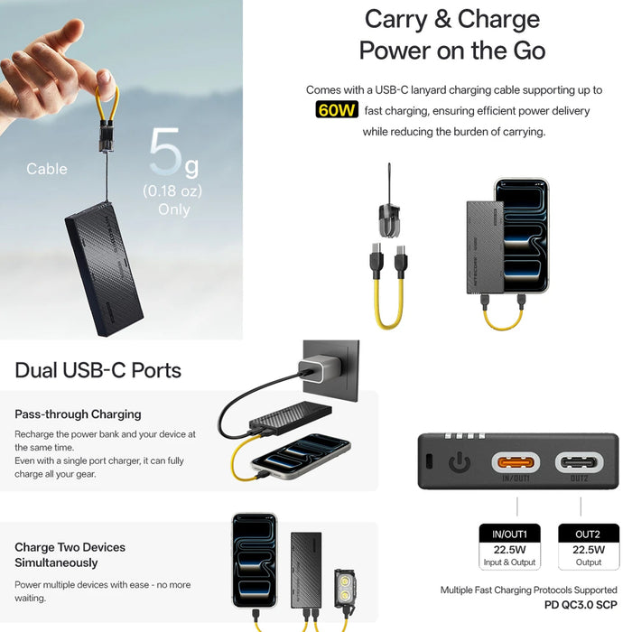 Nitecore 10,000Mah Power Bank Gen4 Ultra Lightweight Carbon Fiber Energy Brick