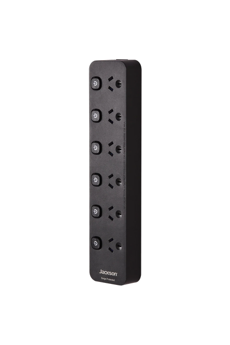 Jackson Surge Protected Powerboard - Black (6 Outlet) - LX2001 - Homewares, Outdoor, Phone Accessories, Cases, Speakers, Headphones + More -