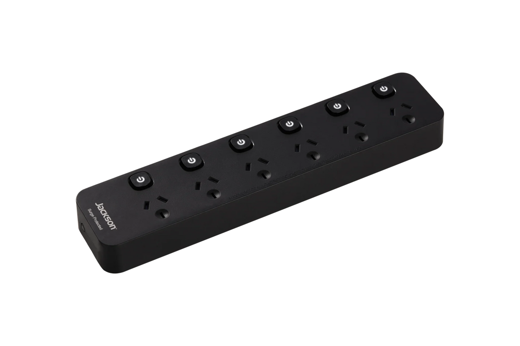 Jackson Surge Protected Powerboard - Black (6 Outlet) - LX2001 - Homewares, Outdoor, Phone Accessories, Cases, Speakers, Headphones + More -