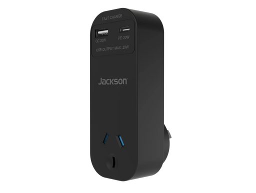 Jackson Rapid Wall Charger - Black (1 Outlet With Usb-A & Usb-C) - LX2001 - Homewares, Outdoor, Phone Accessories, Cases, Speakers, Headphones + More -