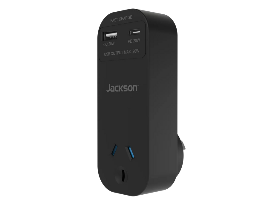 Jackson Rapid Wall Charger - Black (1 Outlet With Usb-A & Usb-C) - LX2001 - Homewares, Outdoor, Phone Accessories, Cases, Speakers, Headphones + More -
