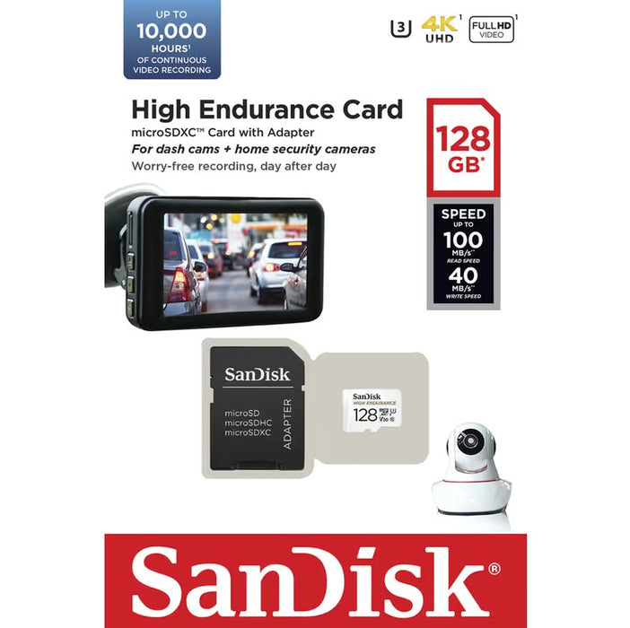 Sandisk High Endurance Micro Sdxc For Dash Cameras 128Gb (10,000Hrs) C10 V30 R10