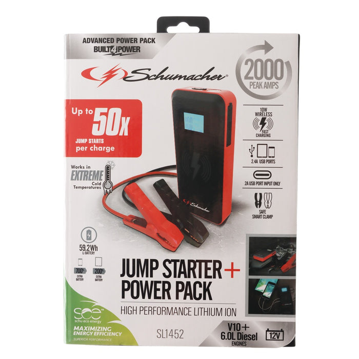 Schumacher 12V Jump Starter 2000A LITHIUM PowerPack PowerBank SL1452