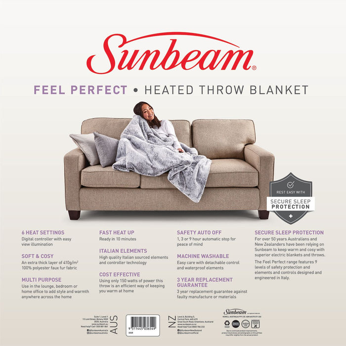 Sunbeam Feel Perfect Faux Fur Heated Throw Blanket