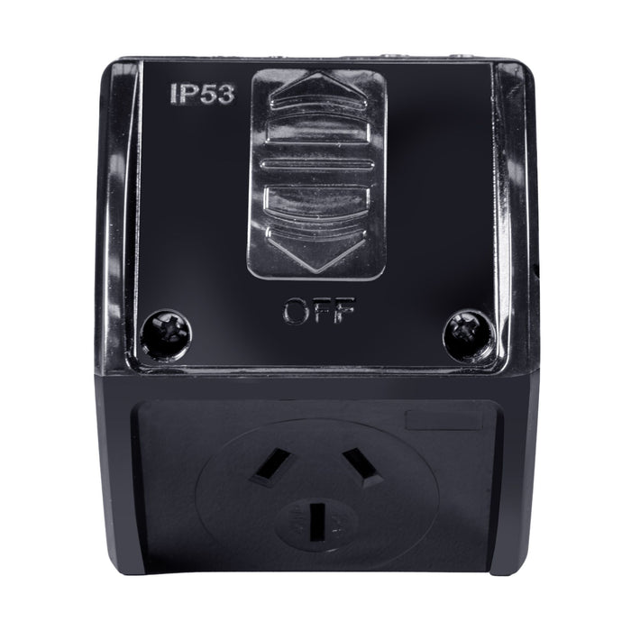 TRADESAVE Weatherproof Single IP53 Outlet. Grey Heavy Duty Industrial Grade Virg