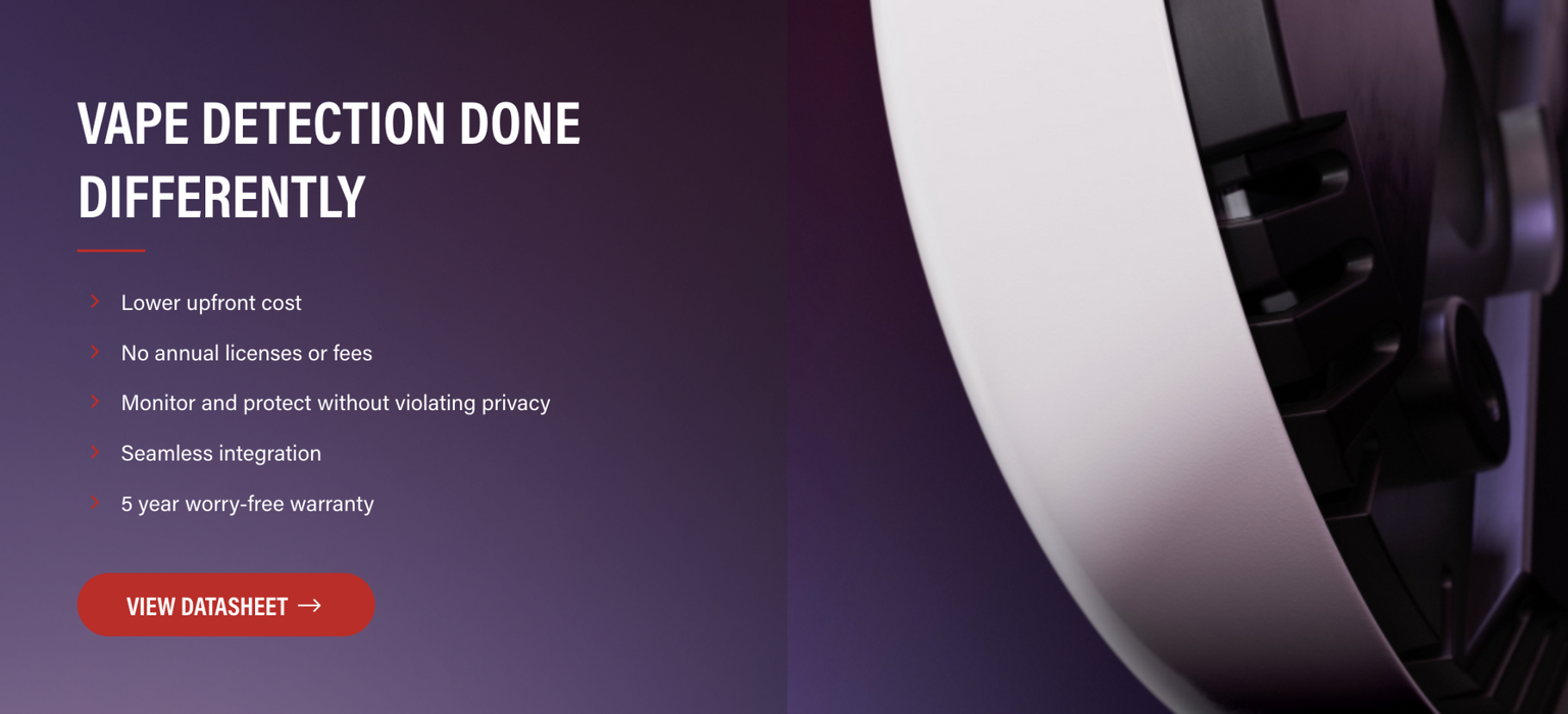 Takex VS-1000E Hardwired Vape and Smoking Sensor for Schools Business & More