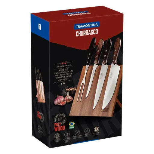 Tramontina Churrasco Barbecue Knife Block 5 Piece - Brown - LX2001 - Homewares, Outdoor, Phone Accessories, Cases, Speakers, Headphones + More -