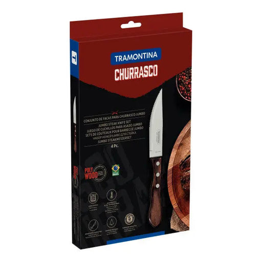 Tramontina Churrasco Steak Knife Jumbo Point Brown 4 Piece Set 12cm