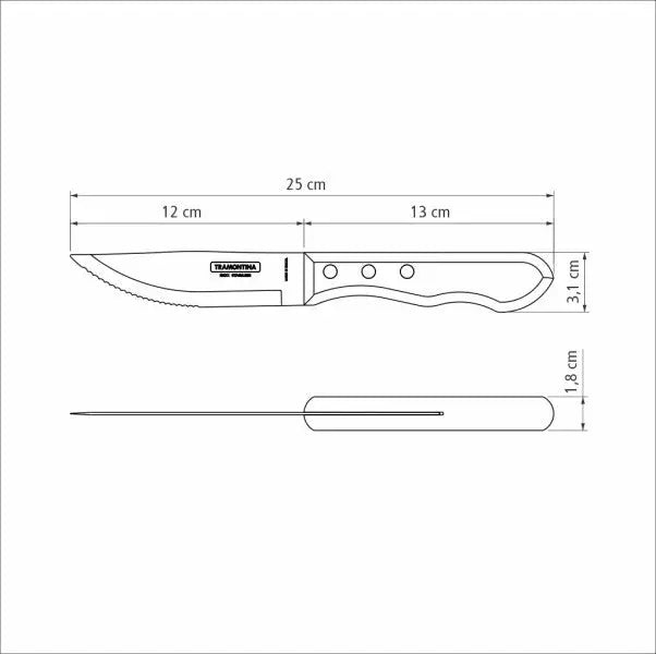 Tramontina Churrasco Steak Knife Jumbo Serrated Wide Blade Polywood Red 5" 12cm