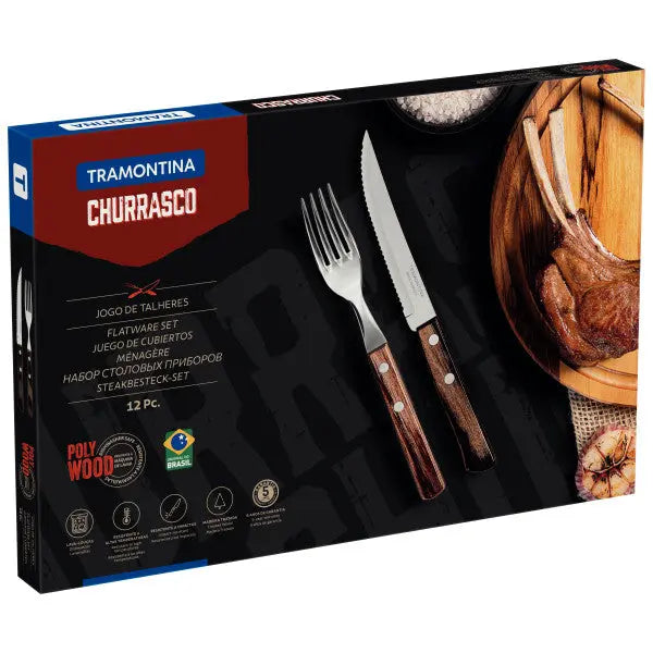 Tramontina Churrasco Steak Knife Polywood Traditional Steak Set Brown 12pc