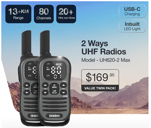 Uniden Twin Pack 2W UHF-CB Handheld Radios w/ Accessories
