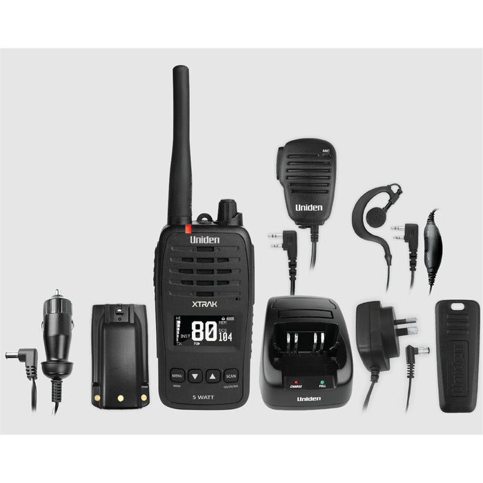 Uniden XTRAK 50 5 Watt Waterproof Smart UHF Handheld Radio - Black