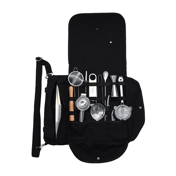 Zanzi Cocktail Set 14pc Stainless Steel In Bartender Roll