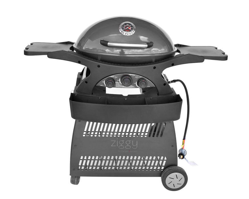 Ziggy Ziegler & Brown Triple Grill LPG BBQ Classic On Cart - Gunmetal Grey