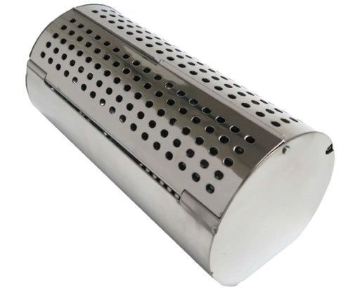 Stainless steel smoker box with perforated lid for BBQ grilling and outdoor cooking