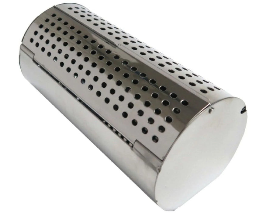 Stainless steel smoker box with perforated lid for BBQ grilling and outdoor cooking