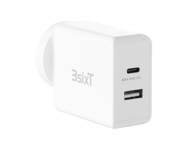 3sixT Wall Charger ANZ 45W USB-C PD + 2.4A - White