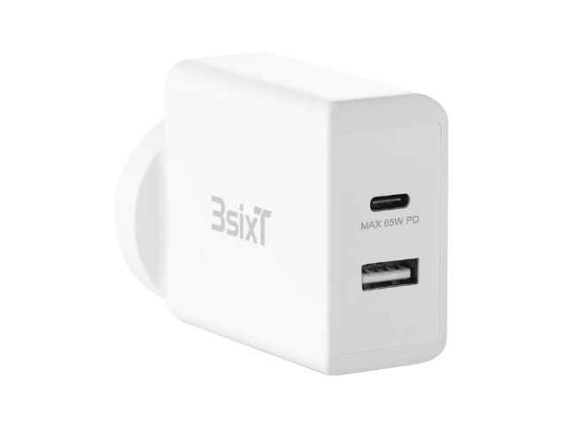 3sixT Wall Charger ANZ 65W USB-C PD + 2.4A - White