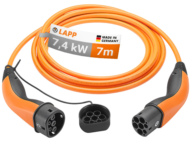 LAPP EV Charge Cable Charger Type 2 (7.4kW-1P-32A) 7m - Orange