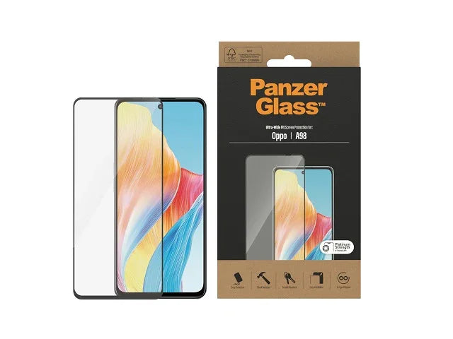 PanzerGlass UltraWide Fit Screen Protector - Oppo A98 - Black - LX2001 - Homewares, Outdoor, Phone Accessories, Cases, Speakers, Headphones + More -