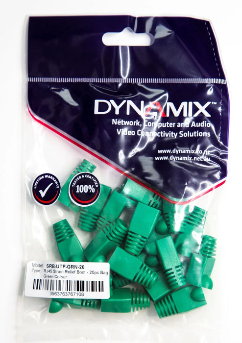 DYNAMIX GREEN RJ45 Strain Relief Boot (6.0mm Outside Diameter). 20pk bag. - LX2001 - Homewares, Outdoor, Phone Accessories, Cases, Speakers, Headphones + More -