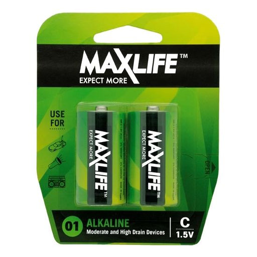 MAXLIFE C Alkaline Battery 2 Pack Long Lasting Alkaline Formula. Designed For Ev