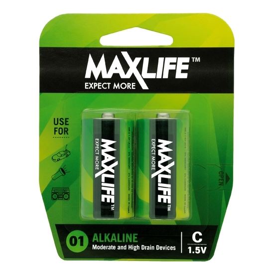 MAXLIFE C Alkaline Battery 2 Pack Long Lasting Alkaline Formula. Designed For Ev
