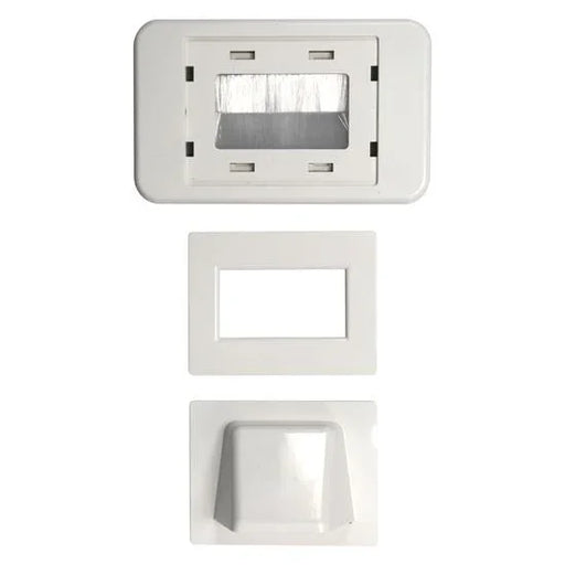 AMDEX Combination Flush & Bullnose Cable Management Wall Plate With Brush. White - LX2001 - Homewares, Outdoor, Phone Accessories, Cases, Speakers, Headphones + More -