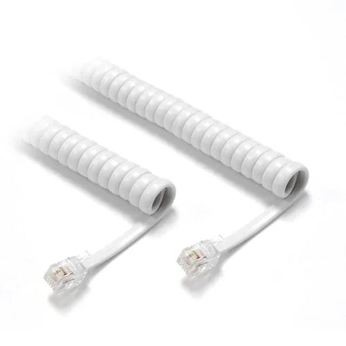 DYNAMIX Curly Handset Cord WHITE, 4 Wire RJ22 to RJ22 Cable. 370mm Coiled, 3m - LX2001 - Homewares, Outdoor, Phone Accessories, Cases, Speakers, Headphones + More -
