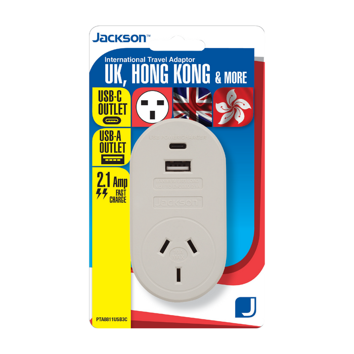 Travel Adaptor USB USB-C NZ/AUS Plugs for use in UK, Hong Kong & More.