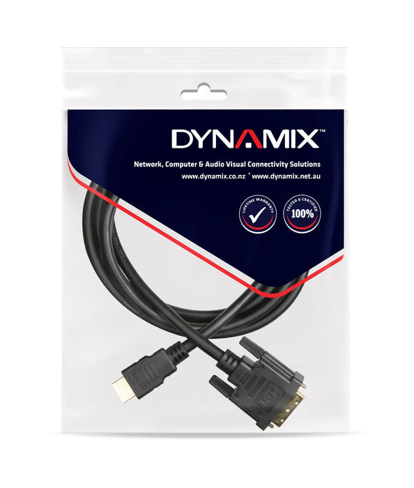 DYNAMIX 1m HDMI Male to DVI-D Male (18+1) Cable. Single Link Max Res:1080P 60Hz