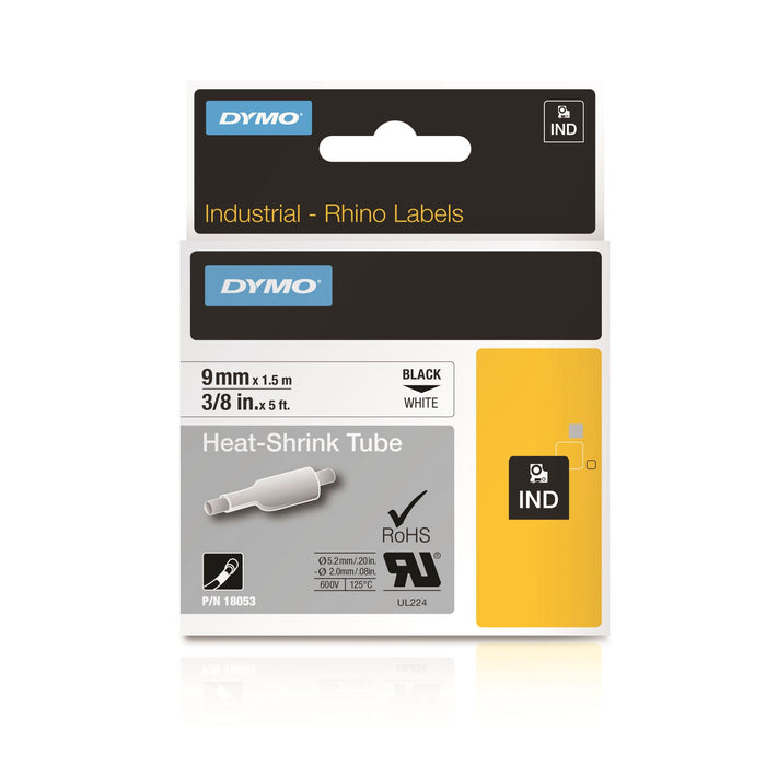DYMO Genuine Rhino Industrial Labels- Heat  Shrink Tube 9mm Black on White.Made