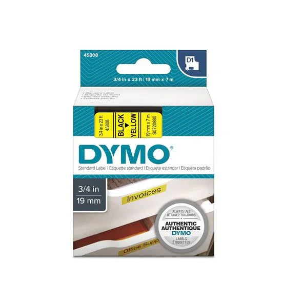 DYMO Genuine D1 Label Cassette Tape 19mm x 7M; Black on Yellow Suitable for the - LX2001 - Homewares, Outdoor, Phone Accessories, Cases, Speakers, Headphones + More -