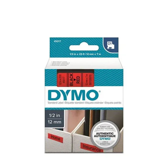 DYMO Genuine D1 Label Cassette Tape 12mm x 7M; Black on Red Suitable for the Lab - LX2001 - Homewares, Outdoor, Phone Accessories, Cases, Speakers, Headphones + More -