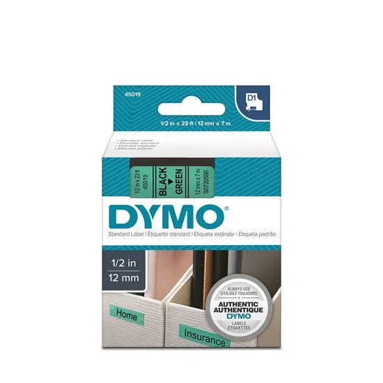 DYMO Genuine D1 Label Cassette Tape 12mm x 7M; Black on Green Suitable for the L - LX2001 - Homewares, Outdoor, Phone Accessories, Cases, Speakers, Headphones + More -