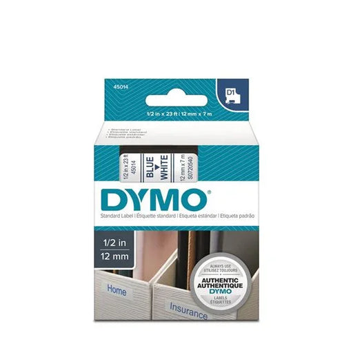 DYMO Genuine D1 Label Cassette Tape 12mm x 7M; Blue on White. Suitable for the L - LX2001 - Homewares, Outdoor, Phone Accessories, Cases, Speakers, Headphones + More -