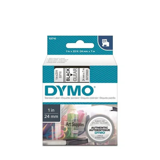 DYMO Genuine D1 Label Cassette Tape 24mm x 7M; Black on Clear Suitable for the - LX2001 - Homewares, Outdoor, Phone Accessories, Cases, Speakers, Headphones + More -