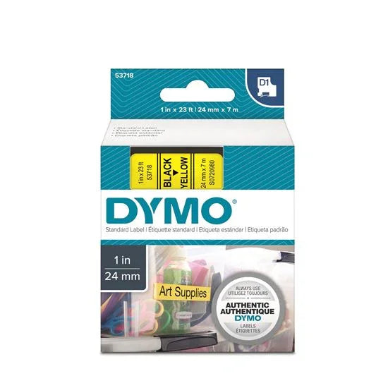 DYMO Genuine D1 Label Cassette Tape 24mm x 7M; Black on Yellow Suitable for the - LX2001 - Homewares, Outdoor, Phone Accessories, Cases, Speakers, Headphones + More -