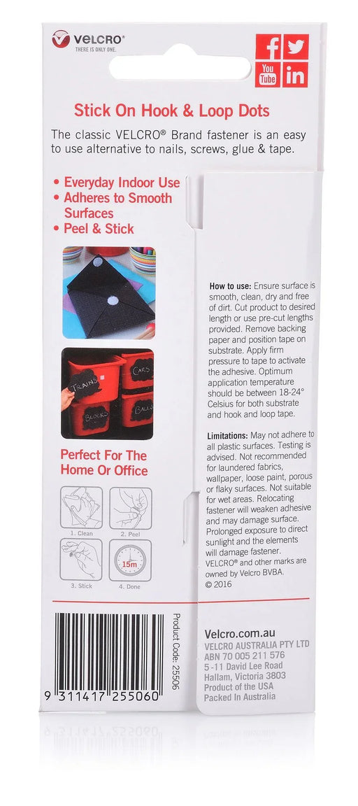 VELCRO Brand 16mm Stick On Hook & Loop Dots. Pack of 15. Designed for General Pu - LX2001 - Homewares, Outdoor, Phone Accessories, Cases, Speakers, Headphones + More -