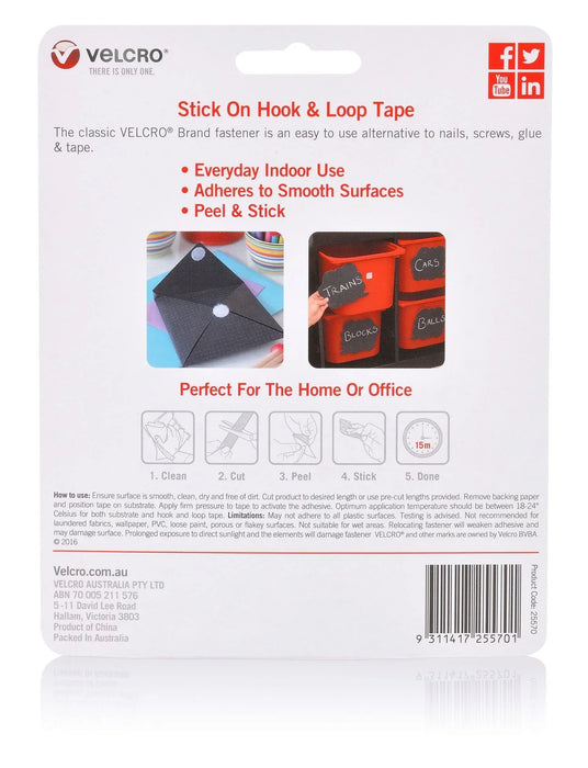VELCRO Brand 25mm x 1m Stick On Hook & Loop Tape. Designed for General Purpose S - LX2001 - Homewares, Outdoor, Phone Accessories, Cases, Speakers, Headphones + More -
