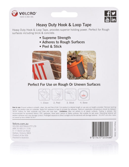 VELCRO Brand 25mm x 100mm Heavy Duty Pre-cut 6 Pack (3pc Hook & 3 pc Loop) Surfa