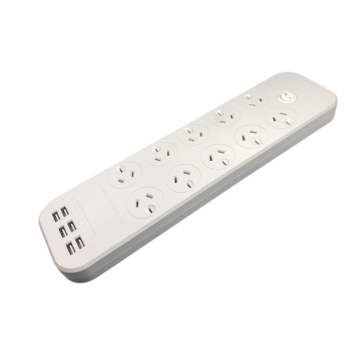JACKSON 10-Way Powerboard 6x USB Fast Charging Ports (4.5A) 10 Surge Protected