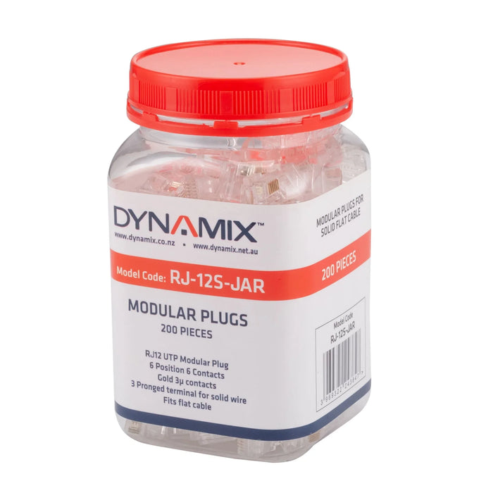 DYNAMIX RJ12 Plug 200pc Jar, 6P6C Modular for SOLID Cable. 3 micron. - LX2001 - Homewares, Outdoor, Phone Accessories, Cases, Speakers, Headphones + More -