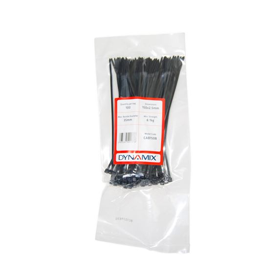 DYNAMIX 150mm x 2.5mm Cable Tie (Packs of  100) Colour Black