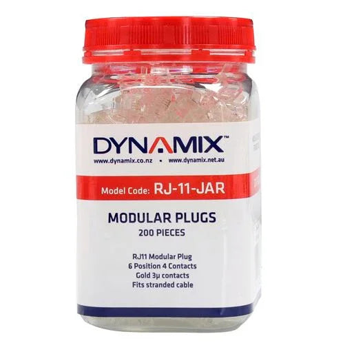 DYNAMIX RJ11 Plug 200pc Jar, 6P4C Modular Plug. 3 micron. - LX2001 - Homewares, Outdoor, Phone Accessories, Cases, Speakers, Headphones + More -