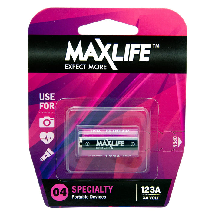 MAXLIFE 123A Lithium 3V Battery. 1Pk.