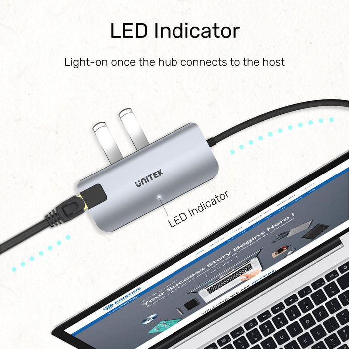 UNITEK 5-In-1 USB Mulit-Port Hub with USB-C Connector. Includes 100W PD, 4K HDMI
