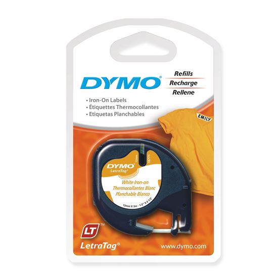 DYMO Genuine LetraTag Iron-On Labeller Tape. 19mm Black on Yellow. Solution for