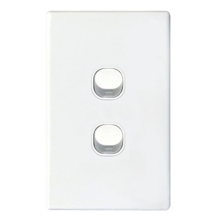 TRADESAVE 16A 2-Way Vertical 2 Gang Switch. Moulded in Flame Resistant Polycarbo