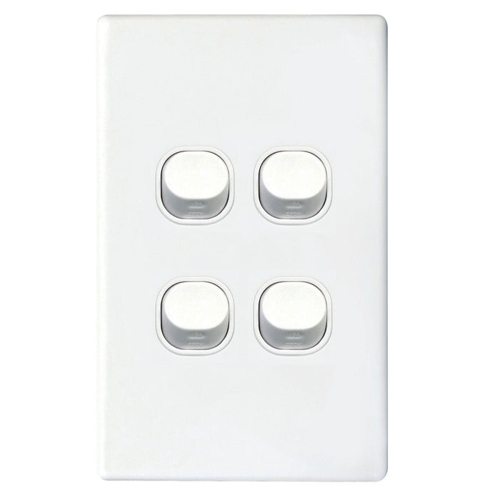 TRADESAVE 16A 2-Way Vertical 4 Gang Switch. Moulded in Flame Resistant Polycarbo